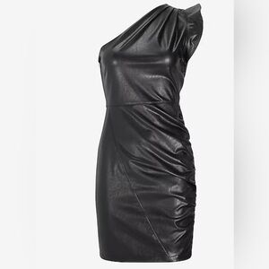 Faux Leather One Shoulder Ruched Mini Dress